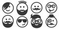 Set of outline hipster emoticons, emoji