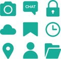 Set of outline icon in turquoise color vector illustration element for user interface Royalty Free Stock Photo