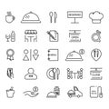 Set of outline icons of bars, public houses. Symbol collection of food, restaurant, cafe, kitchen utensils. Vector illustration.