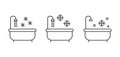 Set of outline icons with bathtub and cold water. Concept of ice bathing for healthy lifestyle. Body hardening Royalty Free Stock Photo