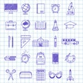 Set of outline icons for education on a white background. Back to school