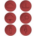 Set of outline icons on red circle, buttons, ribbons Royalty Free Stock Photo