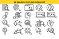 Set of 20 outline icons for search analytics data discovery technology and security concepts simple clean design vector Royalty Free Stock Photo