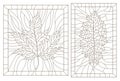 Set with outline illustrations in the style of vintage with leaves in a frames