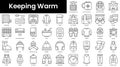Set of outline keeping warm icons. Minimalist thin linear web icon set. vector illustration
