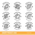 Set of outline kind bakery product logo. Labels for different bread isolated