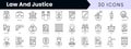 Set of outline law and justice icons. Minimalist thin linear web icon set. vector illustration Royalty Free Stock Photo