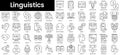 Set of outline linguistics icons. Minimalist thin linear web icon set. vector illustration