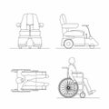 Set of outline man with a wheelchair isolated on white background. Elderly and injured people icon. Vector illustration