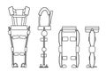 Set of outline medical exoskeleton isolated on a white background. Help for people with disabilities. The future and innovation.