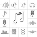 Set of outline music icons. Linear vector illustration