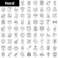 Set of outline nerd icons. Minimalist thin linear web icon set. vector illustration
