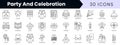 Set of outline party and celebration icons. Minimalist thin linear web icon set. vector illustration Royalty Free Stock Photo