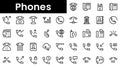 Set of outline phones icons. Minimalist thin linear web icon set. vector illustration Royalty Free Stock Photo