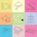 Set outline, planimetric, contour, planimetric line of icons on the theme of the restaurants, caterers, catering, meals, ea