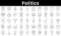 Set of outline politics icons. Minimalist thin linear web icon set. vector illustration