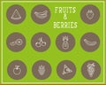 Set of outline print fruit and berries
