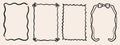Set of outline scallop frame border in doodle style. Retro frame with wavy border and bow. Brush hand drawn rectangle Royalty Free Stock Photo