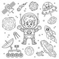 Set of outline space elements for coloring page