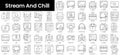 Set of outline stream and chill icons. Minimalist thin linear web icon set. vector illustration