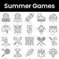 Set of outline summer games icons. Minimalist thin linear web icon set. vector illustration Royalty Free Stock Photo