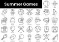 Set of outline summer games icons. Minimalist thin linear web icon set. vector illustration Royalty Free Stock Photo