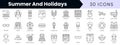 Set of outline Summer And Holidays icons. Minimalist thin linear web icon set. vector illustration Royalty Free Stock Photo