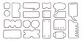 Set of outline text boxes, bubbles and hand drawn tickets. Doodle design elements. Royalty Free Stock Photo
