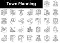 Set of outline town planning icons. Minimalist thin linear web icon set. vector illustration