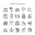 Set of Outline Travel Icons on White Background