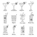 Set of outline various kinds of cocktails. Royalty Free Stock Photo