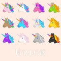 Set of Outline Vector Unicorn Icons