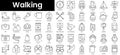 Set of outline walking icons. Minimalist thin linear web icon set. vector illustration