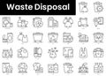 Set of outline waste disposal icons. Minimalist thin linear web icons bundle. vector illustration