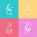 Set of outline yoga monograms and logos. Abstract