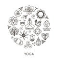 Set of outline yoga monograms and logos. Abstract