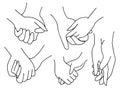 Set of outlined hands holding each other.