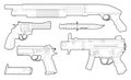 Set of outlined various weapons