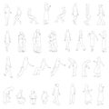 Set with outlines of people in different positions. The outlines of people sit, stand, go. Vector illustration Royalty Free Stock Photo