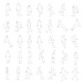 Set with outlines of people in different positions. The outlines of people sit, stand, go. Vector illustration Royalty Free Stock Photo