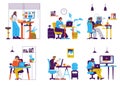 Set of outsource working people flat style, vector illustration