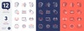 Set of Outsourcing, Calendar and Manual doc line icons. For design. Vector