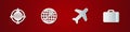 Set Outsourcing concept, Globe with flying plane, Plane and Suitcase for travel icon. Vector Royalty Free Stock Photo