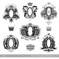 Set Of Oval Frame With Different Pattern And Weapons. Vintage Banners With Coat of Arms Isolated Royalty Free Stock Photo