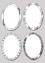 Set of oval frames in black and white design. Empty borders with monoline patterns. Isolated elements Royalty Free Stock Photo
