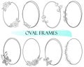 Set of oval frames with flowers and leaves. Vector. Frames with simple colored elements. Royalty Free Stock Photo