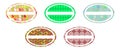 Set of oval labels with patterns, colors, isolated.