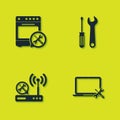 Set Oven service, Laptop, Router wi-fi and Screwdriver and wrench icon. Vector Royalty Free Stock Photo