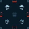Set Oven, Slow cooker and Cooking pot on fire on seamless pattern. Vector Royalty Free Stock Photo