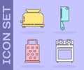 Set Oven, Toaster, Grater and Meat chopper icon. Vector